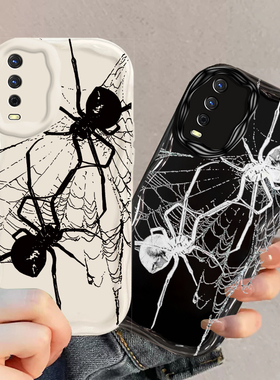 VIVOY30手机壳Y30标准版新款Y30g奶油纹Y31S全包Y31s标准版可爱Y31sT1T2版时尚Y32网红Y32T高级黑白蜘蛛网