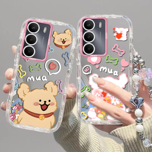 适用realme真我V5/V11S手机壳V15V20新款V23i全包V30T防摔V60pro/V70S时尚手链卡通透明泡芙壳送花小黄小白狗
