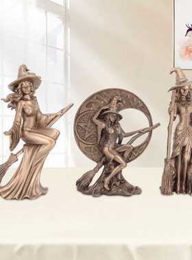 现货 扫帚扫把女巫摆件客厅桌面家居装饰巫师人物雕像欧式