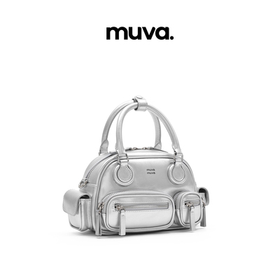 muva.真皮保龄球包多口袋 手提包机车风可单肩斜挎2024年新品