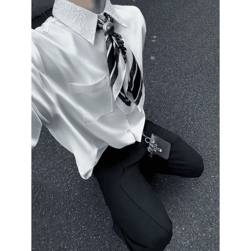 宽松春秋季衬衣内花领松弛长袖男女刺绣白色衬衫高级感免烫搭西装