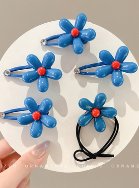 超显白蓝色发夹花朵边夹侧边女2026新刘海夹子前额夹一字发卡头饰