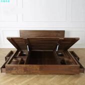 北美黑胡桃木实木床现代简约抽屉箱体储物床橡木高箱气压悬浮床