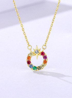 S925纯银六芒星彩锆锁骨链礼物