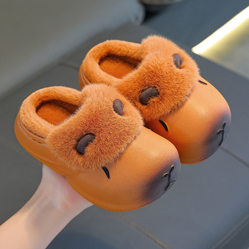 日本品质卡皮巴拉冬季儿童棉拖鞋男童女童保暖加绒防水踩屎感亲子