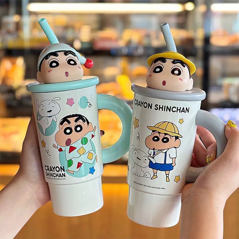 日本品质蜡笔小新桌面冰霸杯带手柄女生高颜值可爱卡通保温杯茶水