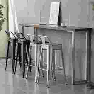 吧台椅子现代简约高脚凳子铁艺实木酒吧椅子收银台家用靠背高脚椅