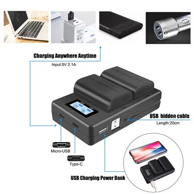 LP-E6 LP-E6N LP E6 Battery+LPE6B Battery Charger for Canon E