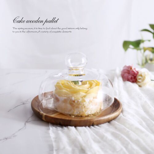 Acacia Wooden Cake Plate with BCover Fruit Dessert Serving T