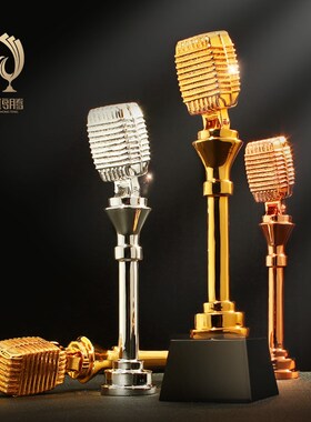 高档话筒a麦克风水晶奖杯定制唱歌演讲比赛音乐主持人奖品制作刻