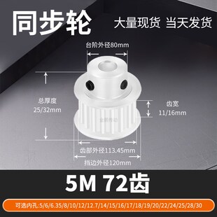同步轮5M72齿BF齿宽11 s16内孔56810121415马达钢锥套定制同步带