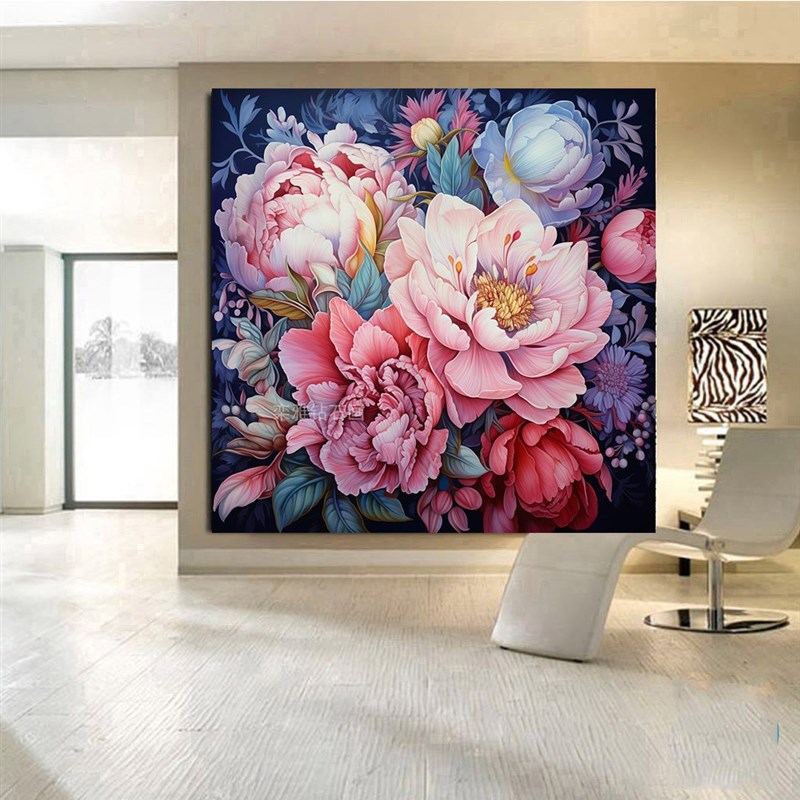 新款DIY方钻满钻钻石画r钻石绣贴钻十字绣方形花开富贵牡丹花卉24