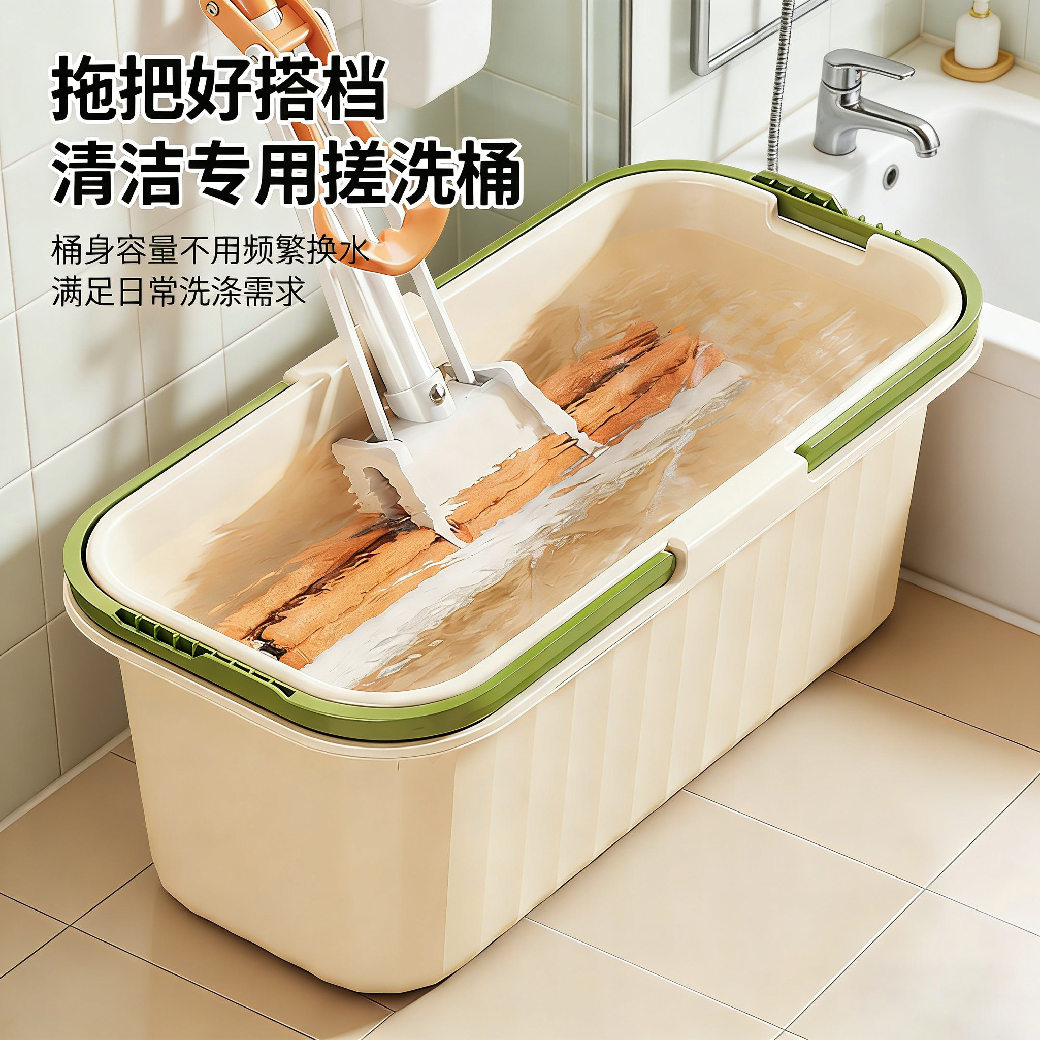 家用塑料洗拖把桶长方形水桶海绵拖把清洗专用拖布地拖地桶加长款