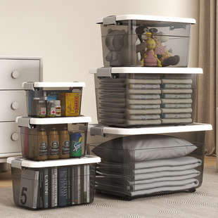 透明收纳箱家用塑料筐大号加厚衣服整理箱零食玩具盒后备储物箱子