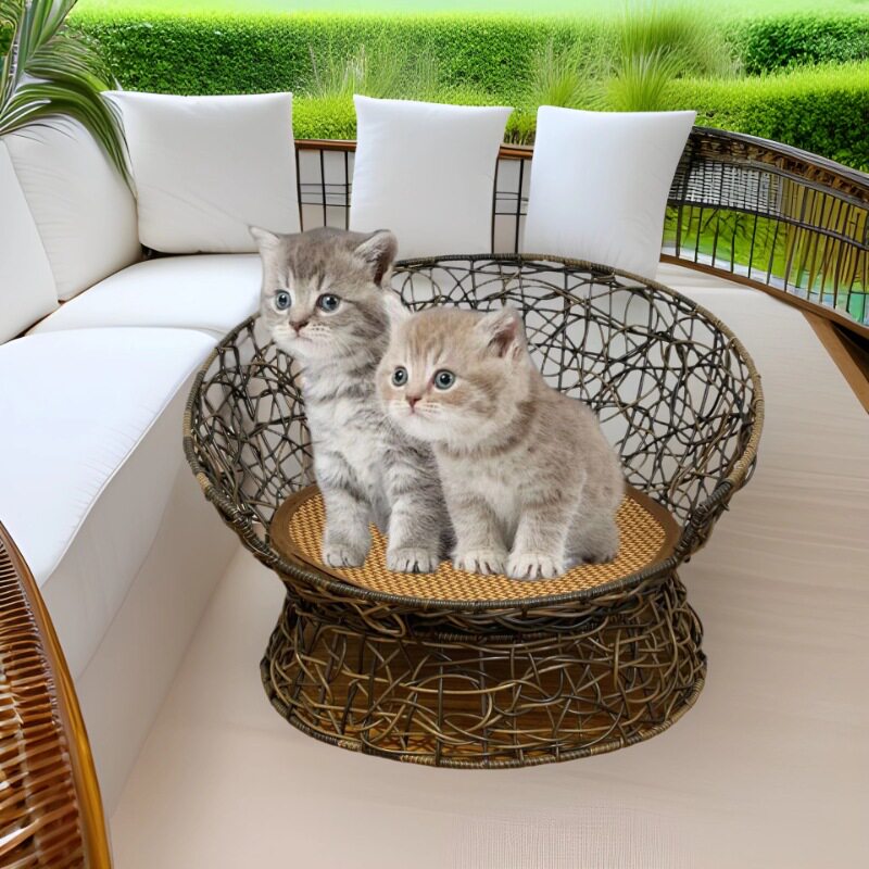 秋冬藤编大空间半封闭宠物窝肥猫草编狗窝中大型猫窝半封闭设计
