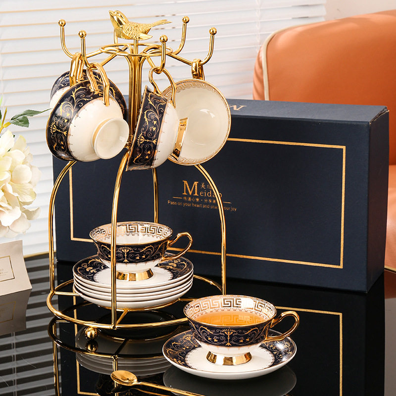 美道 宫廷蓝 轻奢咖啡杯子高档精致骨瓷对杯高级感下午茶茶具套装