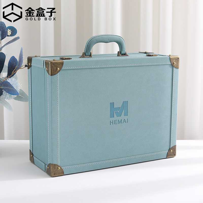 厂家复古绿色pu材质样板盒手提铝合金型材样品展示箱铝材料样板盒