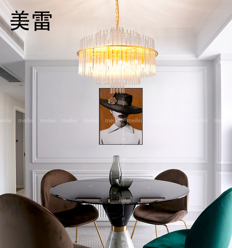 轻奢后现代个性圆形玻璃棒水晶吊灯客厅卧室酒店别墅餐厅灯铜灯