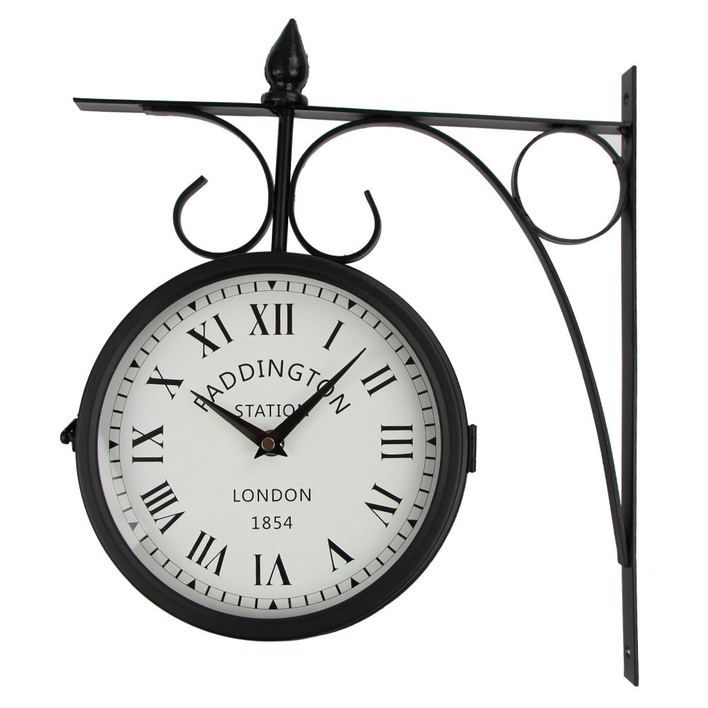 北欧创意客厅家用复古挂钟双面钟表极简时钟艺术铁艺仿古墙钟挂表