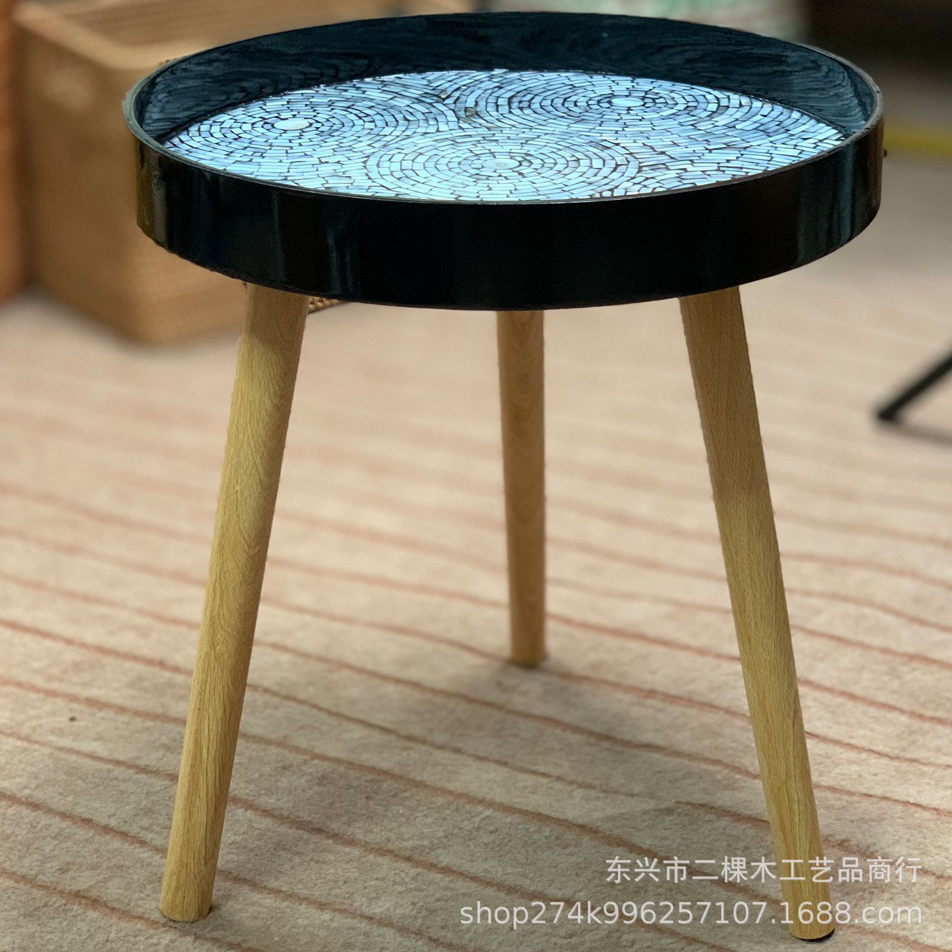 欧式轻奢贝壳小茶几民宿客厅高档全贝壳工艺小圆桌阳台休闲彩贝桌