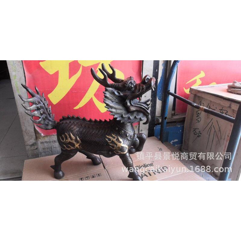铜麒麟摆件一对大号铜火麒麟铜家居客厅摆设工艺品