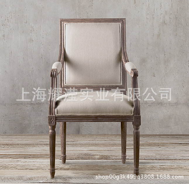 美式实木餐椅定制家具简约现代餐厅布艺做旧带扶手靠背餐椅书椅