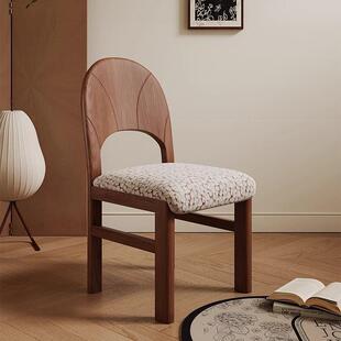 法式中古复古风设计师餐椅纯实木白蜡木靠背椅艺术感创意化妆椅子