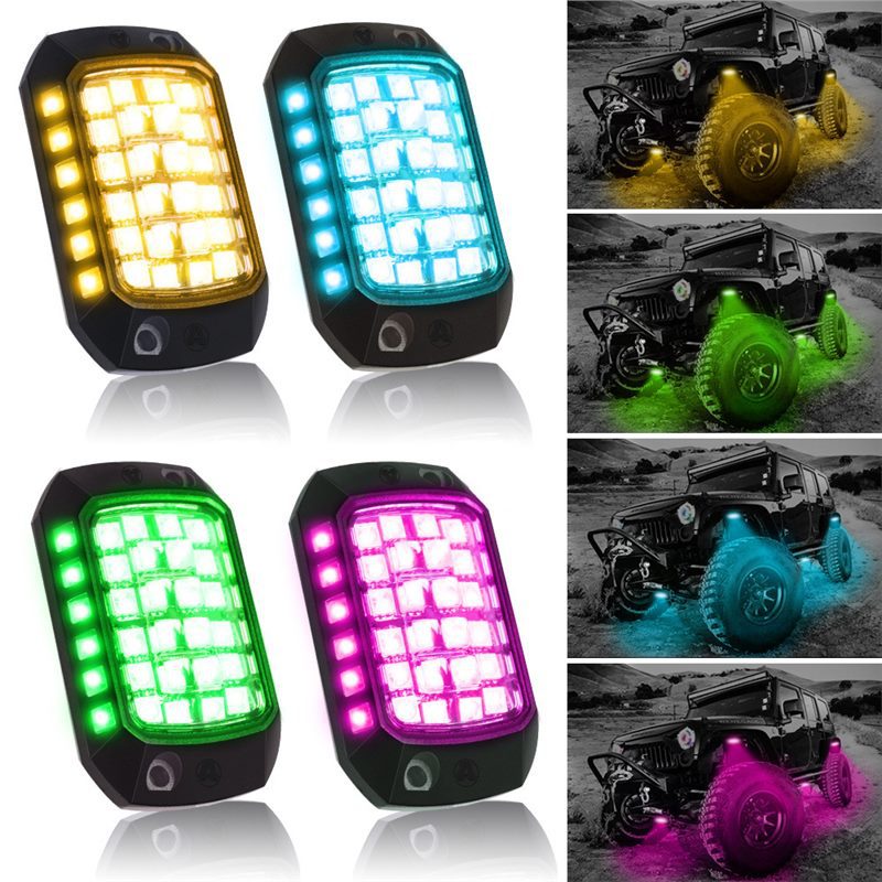 跨境3D透镜ROCK灯led汽车底盘灯RGB车载氛围灯越野车汽车底盘灯