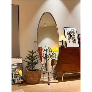 北欧设计师全身镜时髦穿衣镜可移动不锈钢服装工作室落地试衣镜子