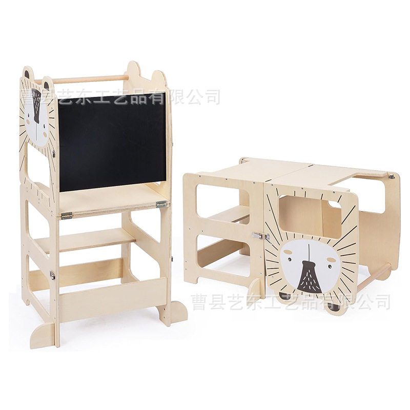 木制儿童凳蒙特梭利学习塔实木厨房增高凳带黑板儿童攀爬学习凳