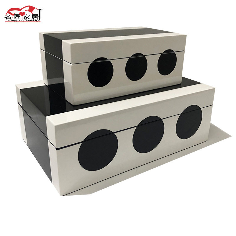 新中式木质样板房家居装饰盒轻奢软装烤漆收纳盒储物盒首饰盒摆件