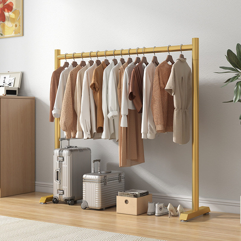 踢脚线晾衣架落地式家用简易衣帽架立式阳台收纳架室内单杆衣架现