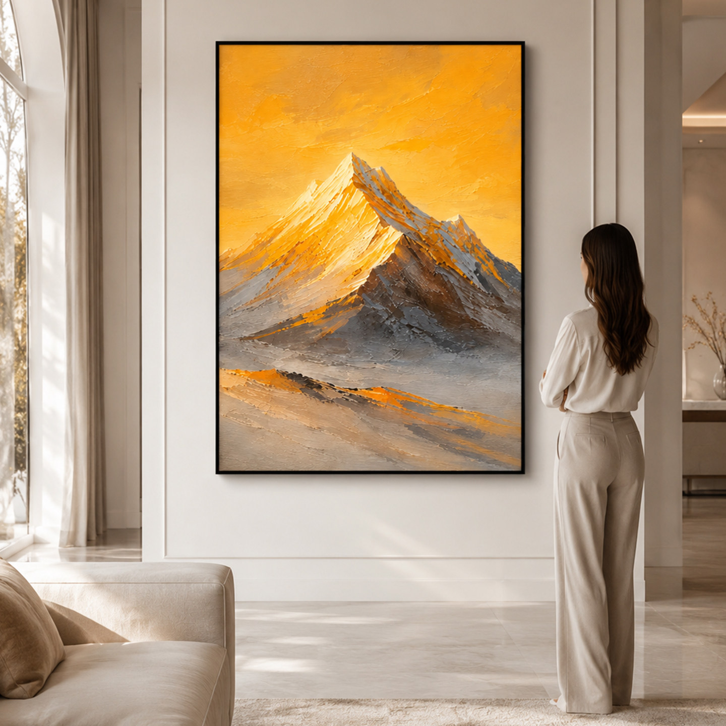 大芬村手绘金光巍峨峻岭山水油画