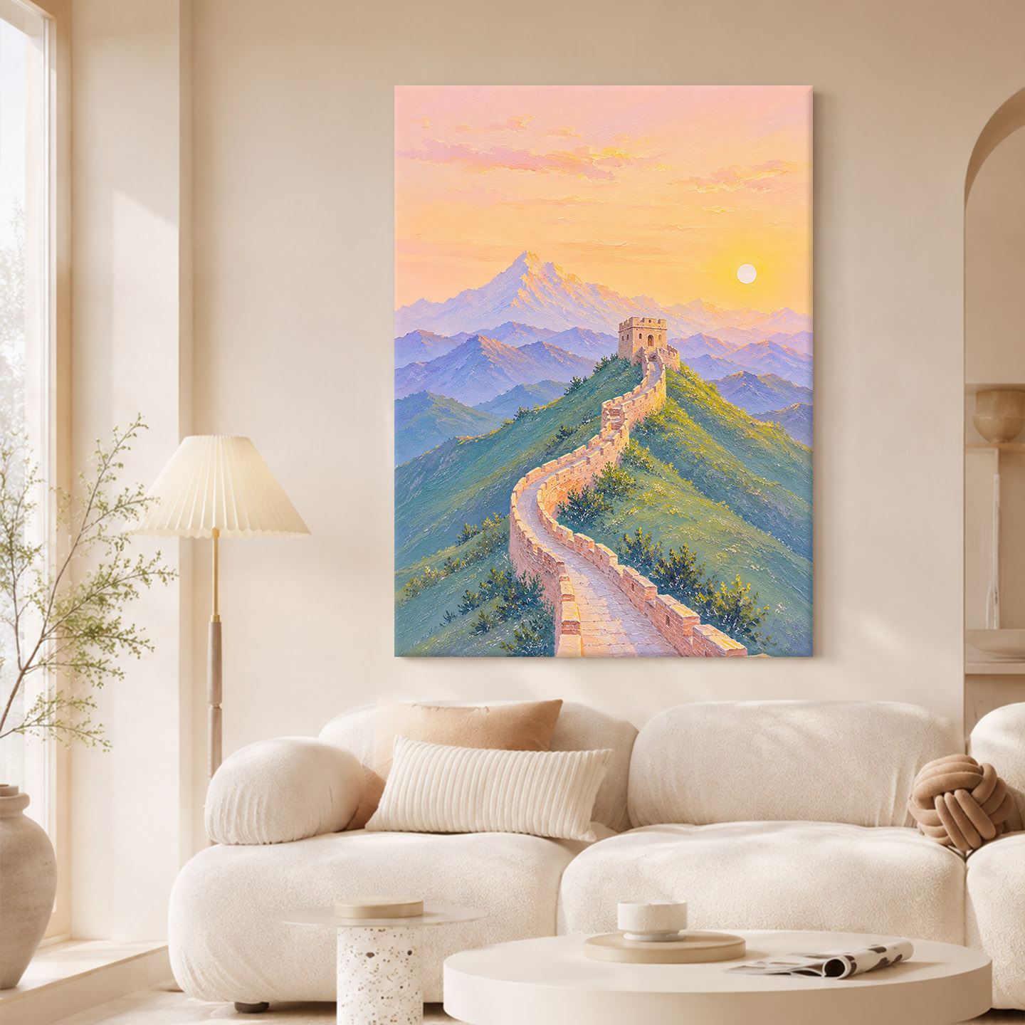 大芬村手绘长城山水油画挂画