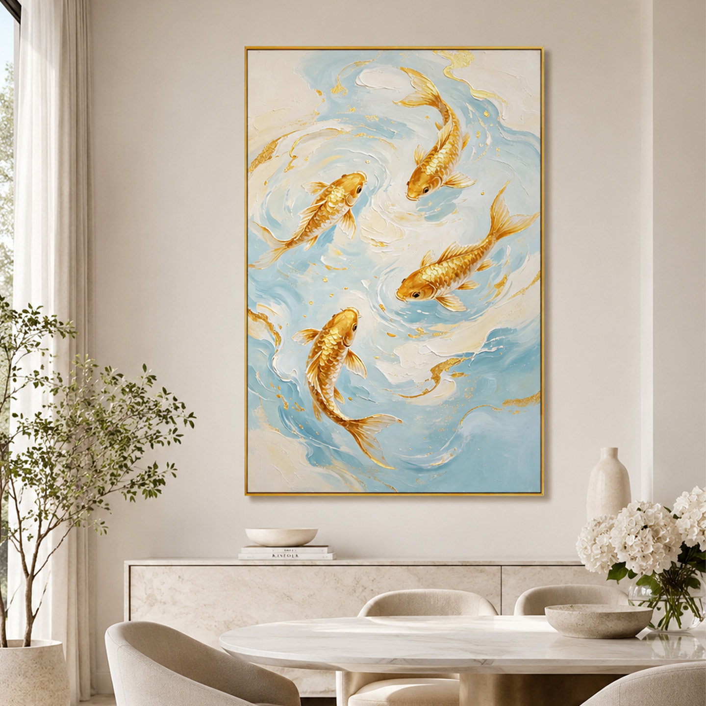 大芬村手绘金箔厚涂锦鲤装饰油画