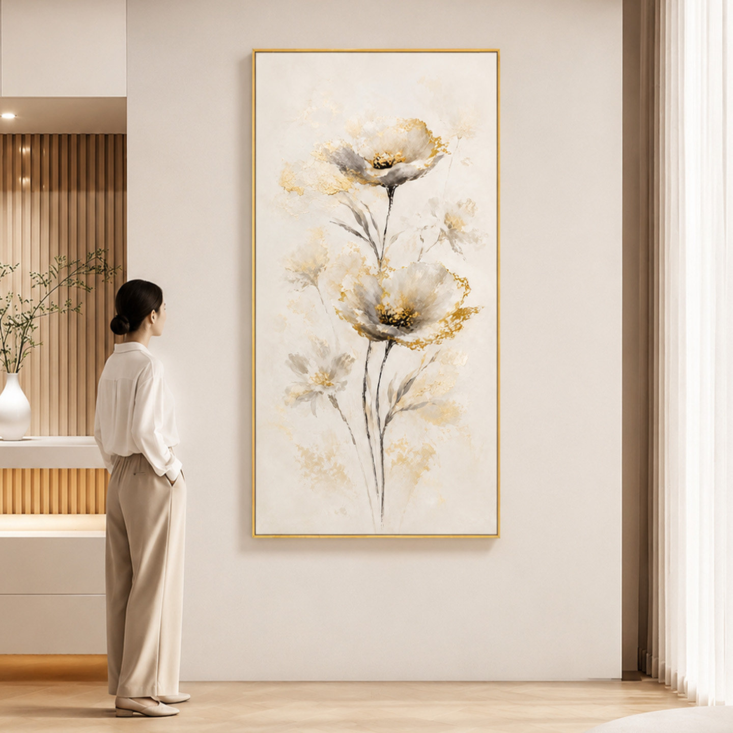 大芬村手绘淡金繁花厚涂油画