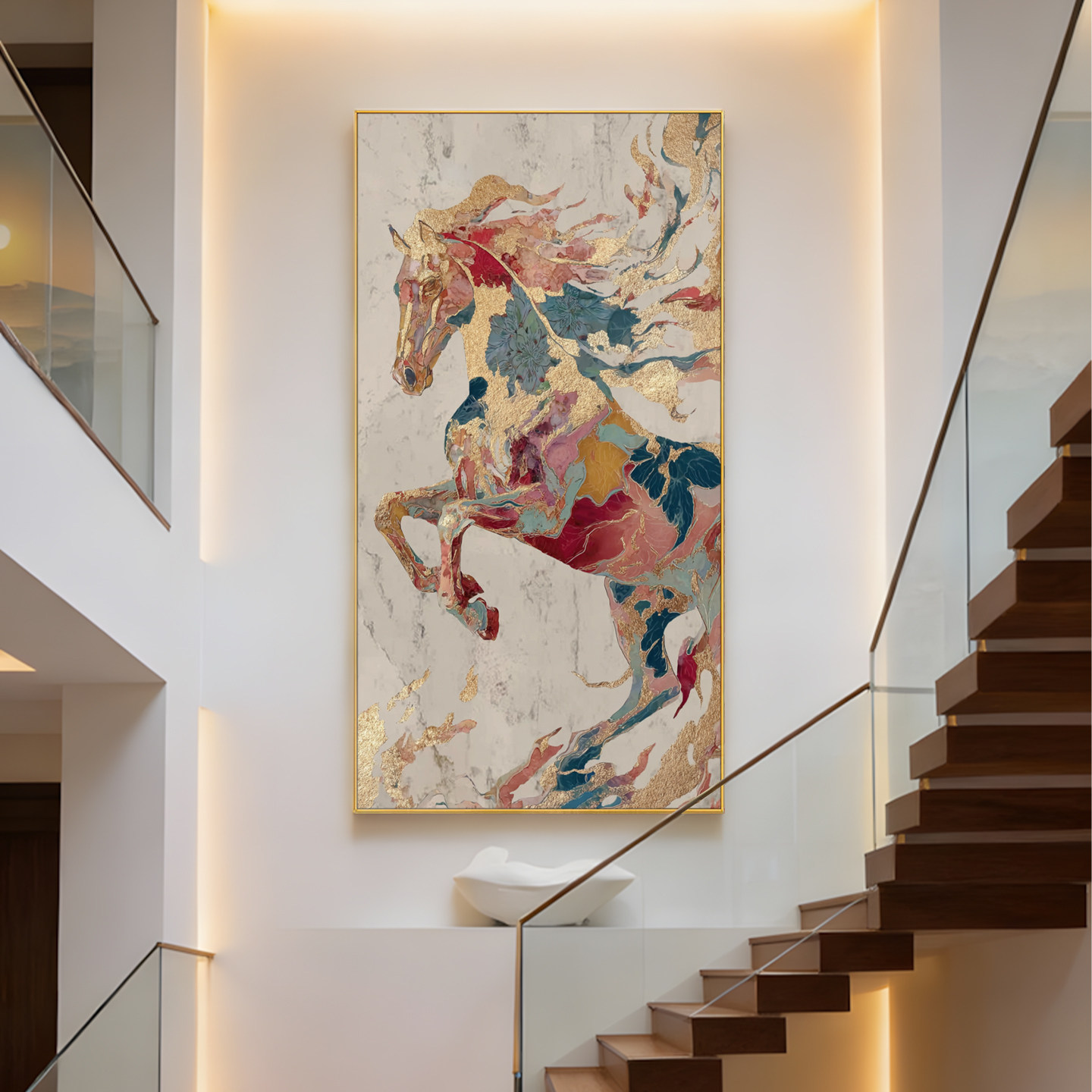 大芬村油画手绘现代轻奢风新中式骏马高级色彩客厅玄关装饰画挂画