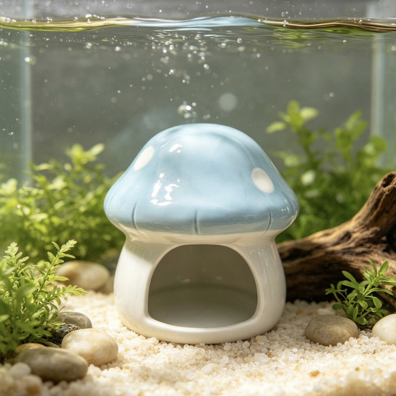 陶瓷蘑菇屋鱼缸造景躲避屋小鱼虾蟹洞穴斗鱼繁殖屋水族箱装饰摆件