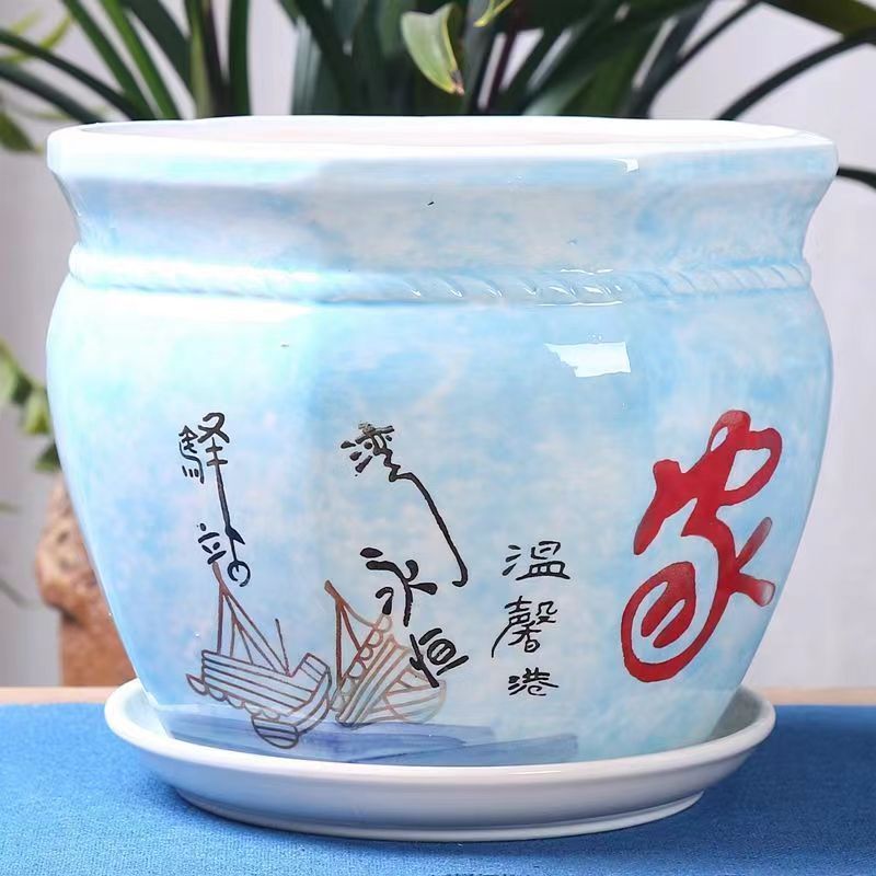 陶瓷花盆带托盘特价特大号肉肉爱心花盆莲花土养盆栽泥土花盆陶瓷