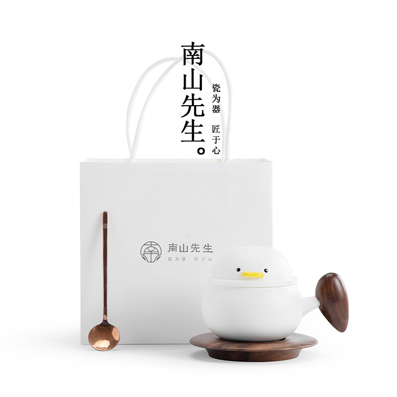 南山先生加油鸭茶杯茶水分离陶瓷水杯咖啡杯办公室泡茶杯可爱杯子