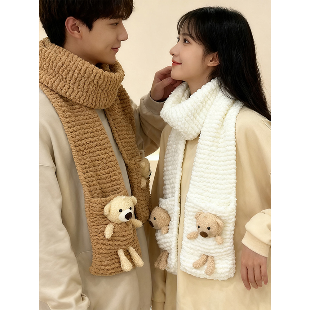 小熊围巾手工diy毛线编织