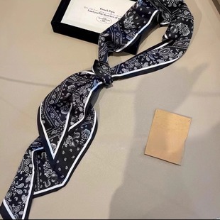 长条小丝巾女春秋夏季黑色护颈围脖子搭配衬衫飘带丝带腰带薄围巾