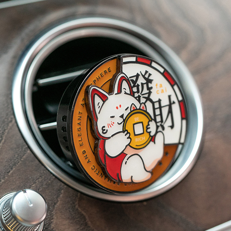 和风招财猫车载香氛出风口香薰汽车香水礼盒持久清新淡香装饰