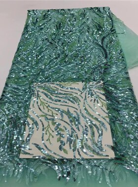 红色蕾丝亮片绣面料网纱珠片刺绣布料E服装绣花布料婚礼宴会lace