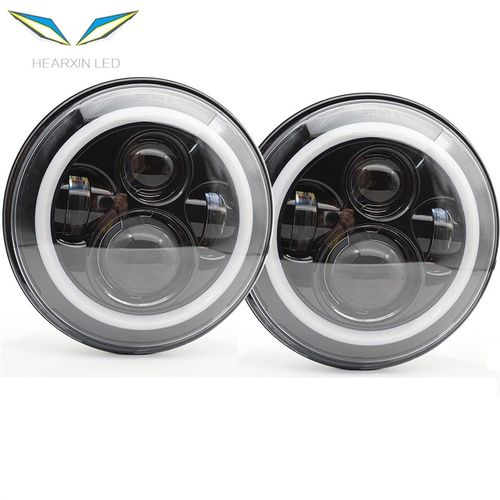 新款牧马人7寸iled大灯 摩托车7寸大灯三代天使眼带日行灯全圆