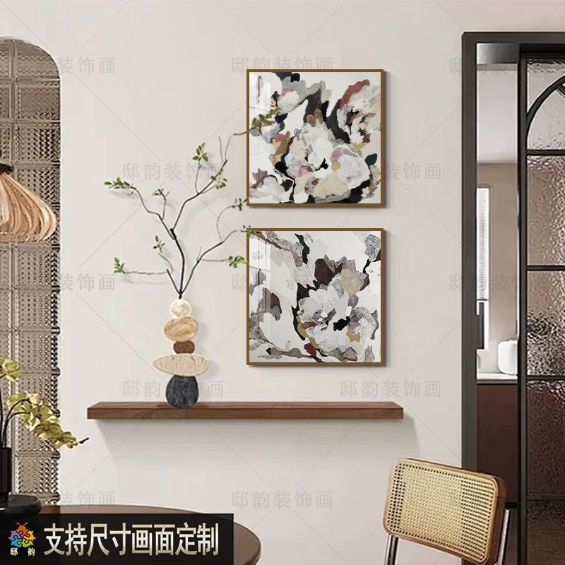 侘寂中古风正方形挂画民宿酒店软C装无边框画油画布抽象装饰画定图片