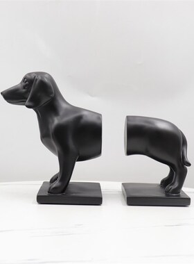 简约创意小狗书立黑色s树脂摆件办公室客厅书房动物装饰品摆设