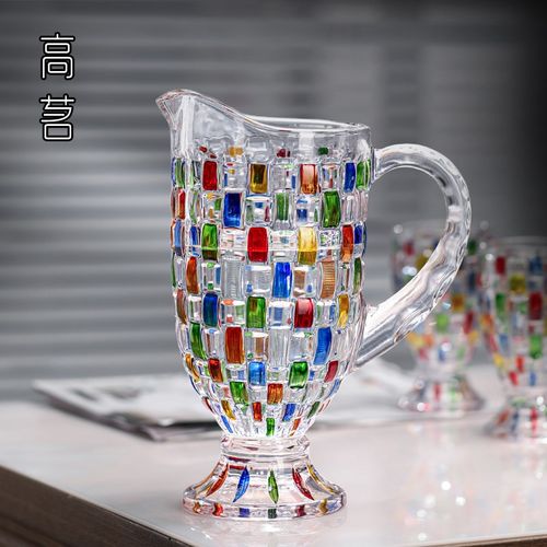 欧式复古水具彩绘玻璃水杯套装撞色水H晶果汁杯家用高档客厅凉水