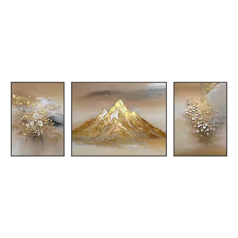 日照金山客厅装饰画简约r金山沙发背景墙挂画轻奢肌理感平面三联图片