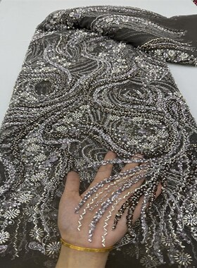 网布亮片Beaded Seoquin Lace Fabric 珠管绣婚纱礼服蕾丝绣花布